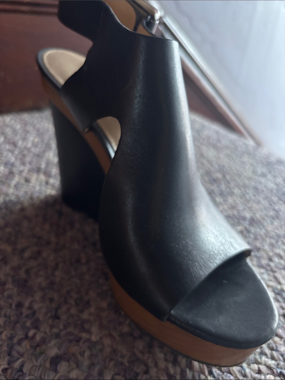 Michael Kors Black Leather Peep-Toe Wedge Sandals